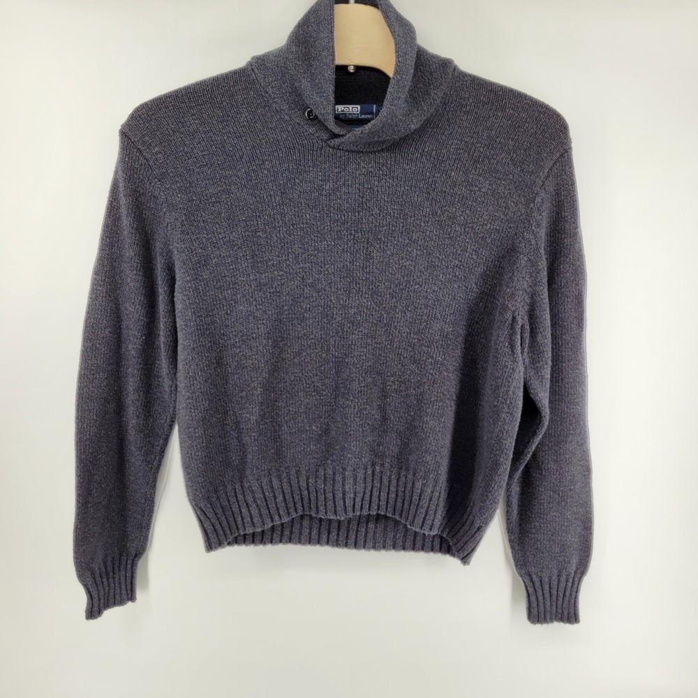 Polo‎ Ralph Lauren Shawl Neck Sweater Mens XXL Gray Cotton Knit Pullover